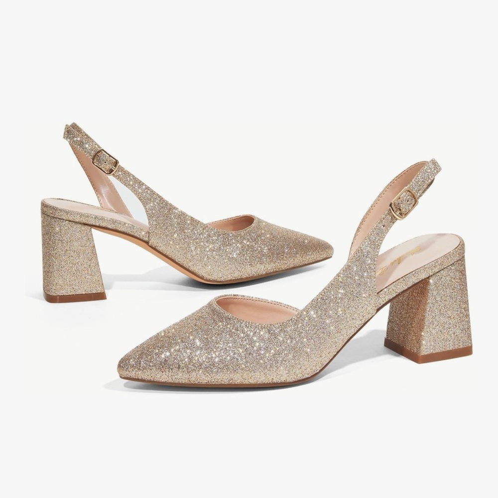 Gold Glitter Slingback Heels